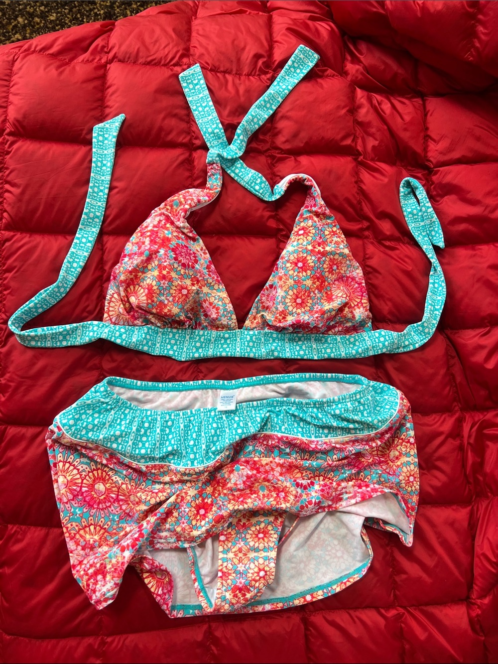 VENUS Floral Turquoise and Coral Two-Piece Bikini